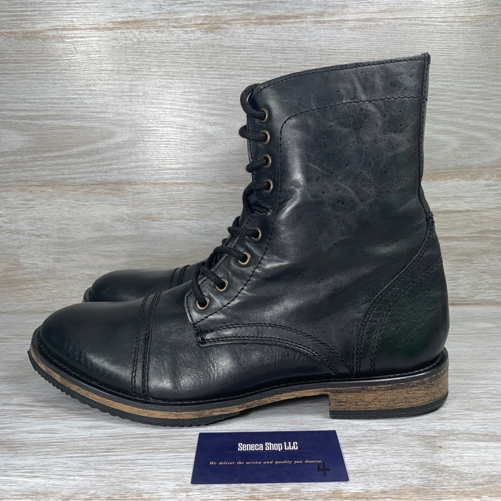 Steve Madden Men's Tank Black Leather Zip Up Combat Boots Size 11